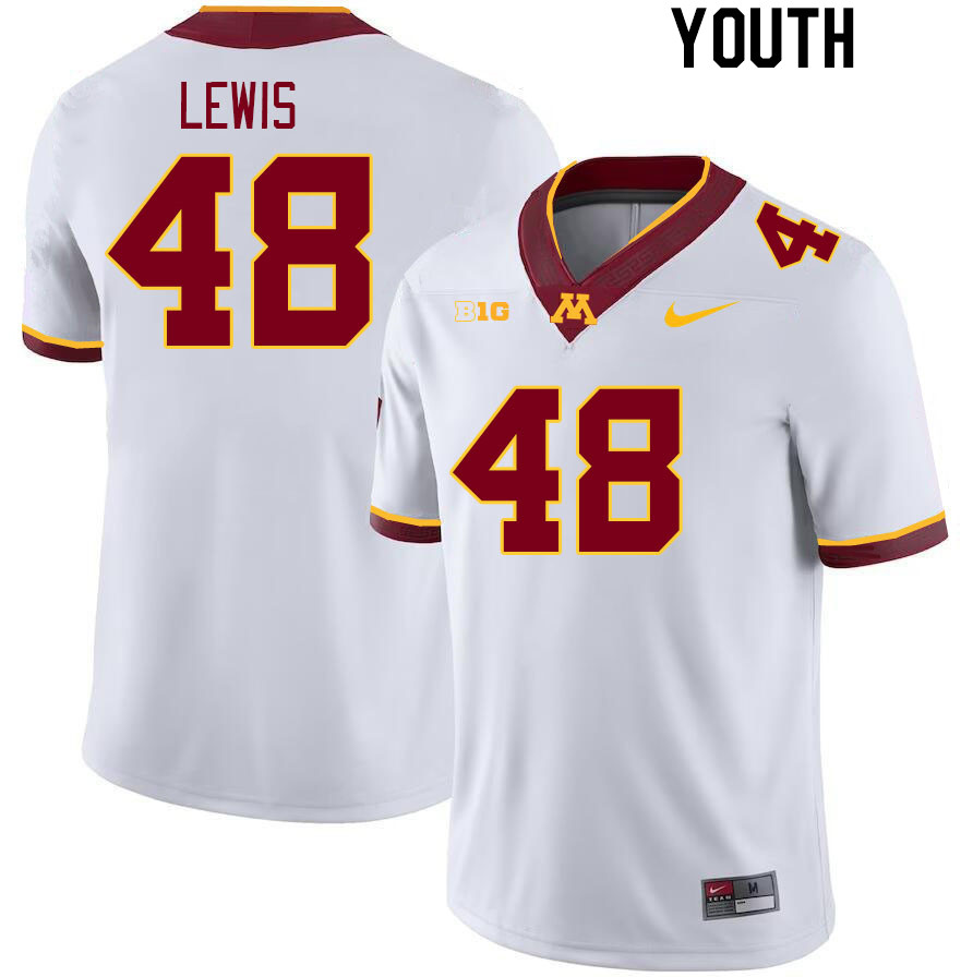 Youth #48 Jacob Lewis Minnesota Golden Gophers College Football Jerseys Stitched-White - Click Image to Close